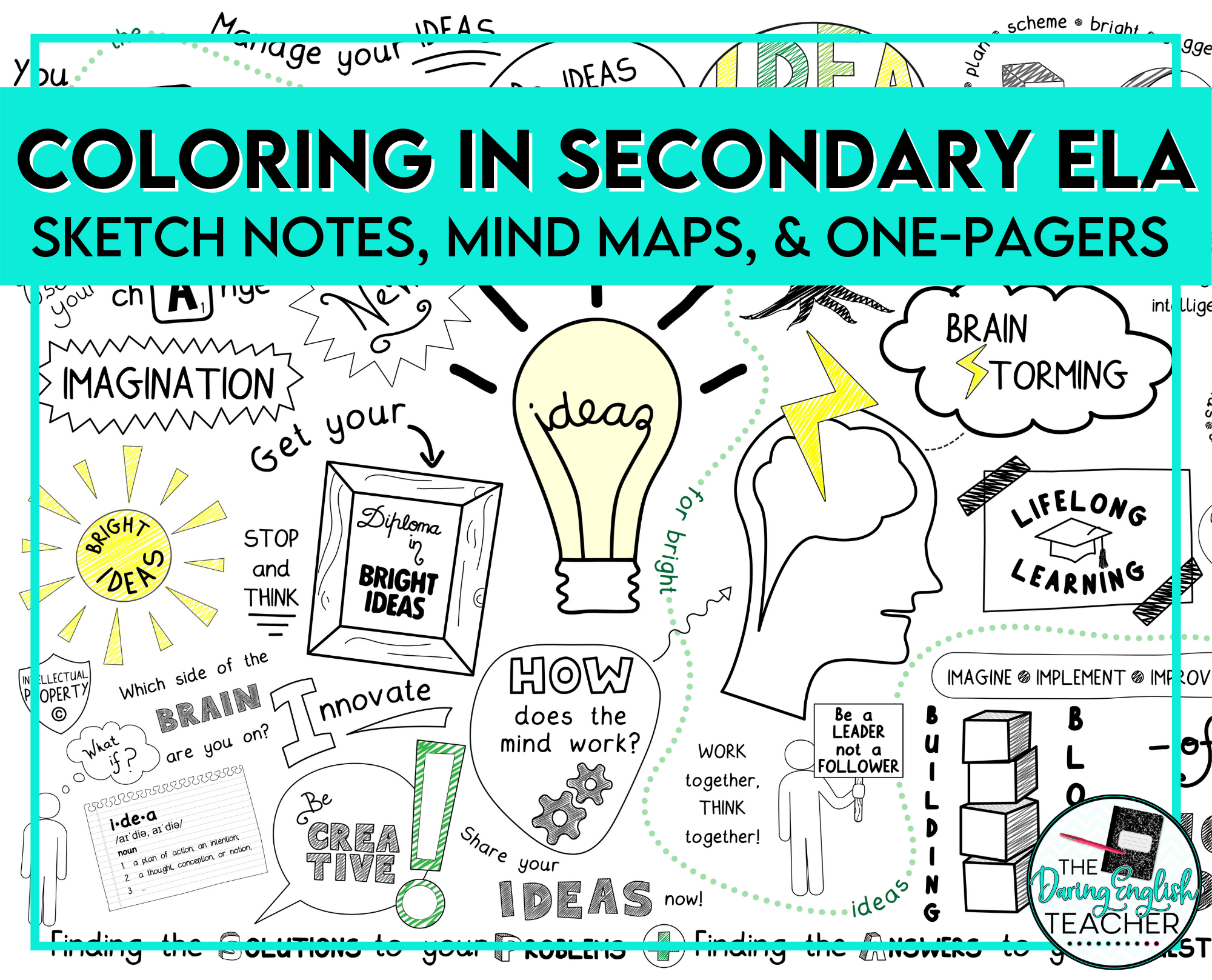 Coloring in Secondary ELA: sketch notes, mind maps, and one-pagers
